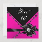 Invitation Sweet 16 Chaud rose Bow Noir fête d'anniversaire (Devant)