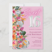 Invitation Sweet 16 Colorful Tropical Flowers Disco Birthday (Devant)