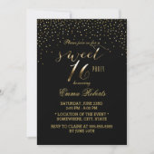 Invitation Sweet 16 Confetti Or Moderne Élégant Noir (Devant)