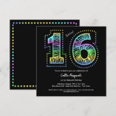 Invitation Sweet 16 Cool sur Black Anniversaire Fête Invitati (Devant / Derrière)