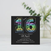 Invitation Sweet 16 Cool sur Black Anniversaire Fête Invitati (Debout devant)
