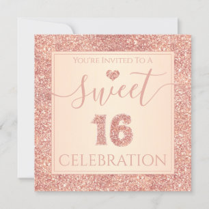 Invitation Sweet 16 Coral rose Faux Parties scintillant fête 