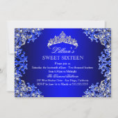 Invitation Sweet 16 Couronne de Damas Bleu (Devant)