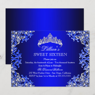 Invitation Sweet 16 Couronne de Damas Bleu