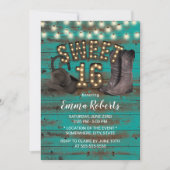 Invitation Sweet 16 Cowgirl Rustique Turquoise Grange Bois Ou (Devant)
