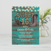 Invitation Sweet 16 Cowgirl Rustique Turquoise Grange Bois Ou (Debout devant)