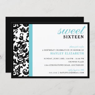 Invitation Sweet 16 Damas moderne avec bordure, bleu