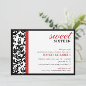 Invitation Sweet 16 Damas moderne avec bordure, Rouge (Debout devant)