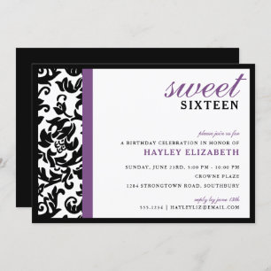 Invitation Sweet 16 Damas moderne avec bordure, violet