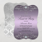 Invitation Sweet 16 Damask Diamant Violet (Devant / Derrière)