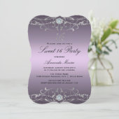 Invitation Sweet 16 Damask Diamant Violet (Debout devant)
