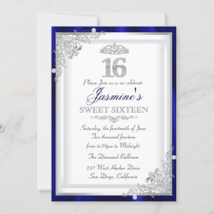 Invitation Sweet 16 Diamant Damassé et Diadème Ble