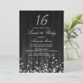 Invitation Sweet 16 diamant noir étincelle argent (Debout devant)