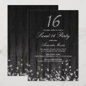 Invitation Sweet 16 diamant noir étincelle argent (Devant / Derrière)