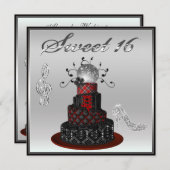 Invitation Sweet 16 Disco Diva Cake, Silver Sparkle Hi Heels (Devant / Derrière)