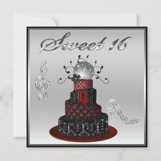 Invitation Sweet 16 Disco Diva Cake, Silver Sparkle Hi Heels (Devant)