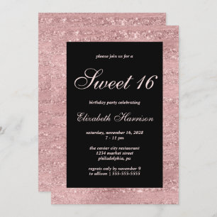 Invitation Sweet 16 Elégant Rose Gold Black fête d'anniversai