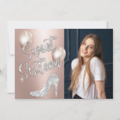 Invitation Sweet 16 Elégant Rose Gold & Silver Photo Annivers (Devant)