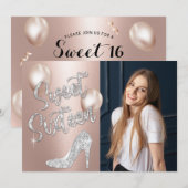 Invitation Sweet 16 Elégant Rose Gold & Silver Photo Annivers (Devant / Derrière)
