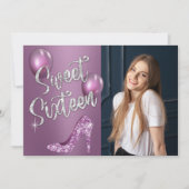 Invitation Sweet 16 Élégante fille photo violette 16e anniver (Devant)