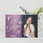 Invitation Sweet 16 Élégante fille photo violette 16e anniver (Debout devant)