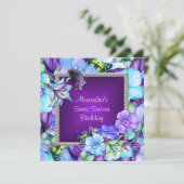 Invitation Sweet 16 élégantes fleurs de bijoux en argent viol (Debout devant)