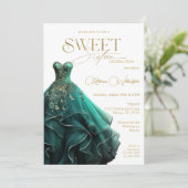 Invitation Sweet 16 Emerald Green robe Or (Debout devant)