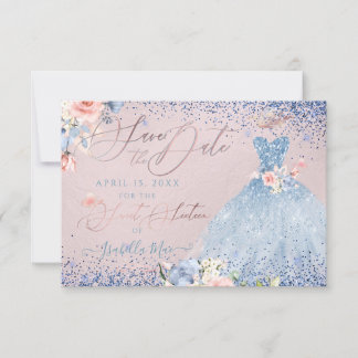 Invitation Sweet 16 Enregistrer la date Dusty Blue Gown Invit