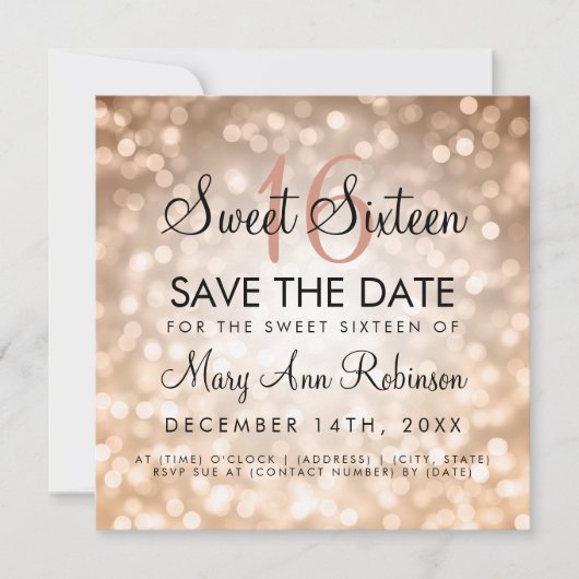 Invitation Sweet 16 Enregistrer La Date Rose Parties scintill (Devant)