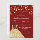Invitation Sweet 16 étoiles de robe rouge or (Devant)