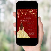 Invitation Sweet 16 étoiles de robe rouge or