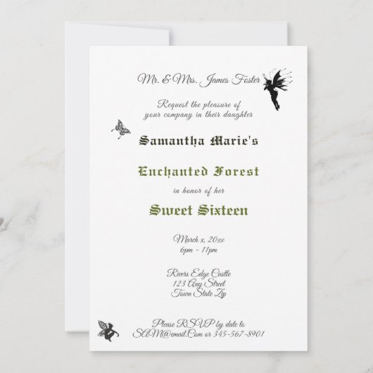 Invitation Sweet 16 Fées de Forêt Enchantées Fleurs de lapin (Dos)