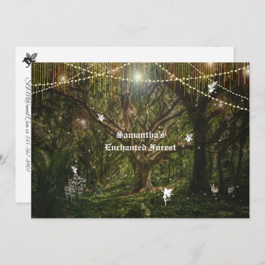 Invitation Sweet 16 Fées de Forêt Enchantées Fleurs de lapin (Devant / Derrière)