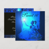 INVITATION SWEET 16 FÊTE D'ANNIVERSAIRE, AQUA BLUE BLACK DAMA (Devant / Derrière)