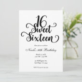 Invitation Sweet 16 fête d'anniversaire blanche et noire (Debout devant)