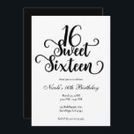 Invitation Sweet 16 fête d'anniversaire blanche et noire<br><div class="desc">Personnaliser pour votre événement.</div>