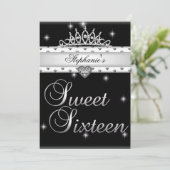 Invitation Sweet 16 fête d'anniversaire Noir Blanc Tiara Pers (Debout devant)