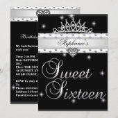 Invitation Sweet 16 fête d'anniversaire Noir Blanc Tiara Pers (Devant / Derrière)
