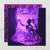 INVITATION SWEET 16 FÊTE D'ANNIVERSAIRE ROSE BLEU BLEU DAMASK (Devant / Derrière)