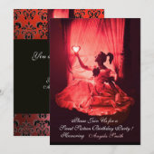 INVITATION SWEET 16 FÊTE D'ANNIVERSAIRE ROUGE BLACK DAMASK (Devant / Derrière)