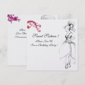 Invitation SWEET 16 FÊTE D'ANNIVERSAIRE Rouges Black White (Devant / Derrière)