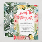 Invitation Sweet 16 fête d'anniversaire Tropical Floral (Devant / Derrière)