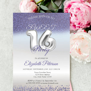 Invitation Sweet 16 Fête Violette Paillettes Bokeh Ombré