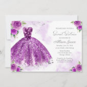 Invitation Sweet 16 Feuille d'Argent Robe Violette (Devant)