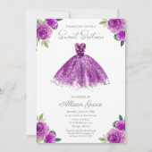 Invitation Sweet 16 Feuille d'Argent Robe Violette (Devant)