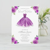 Invitation Sweet 16 Feuille d'Argent Robe Violette (Debout devant)