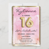 Invitation Sweet 16 fille Anniversaire rose et or 16e (Devant)