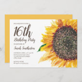 Invitation Sweet 16 Filles d'anniversaire Jaune Tournesol Bro (Devant / Derrière)