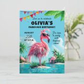Invitation Sweet 16 Flamants roses Pool Party Anniversaire Ba (Debout devant)