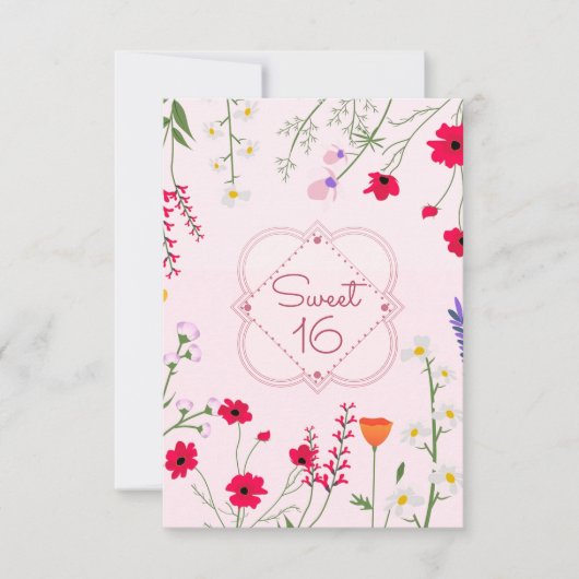 Invitation Sweet 16 Fleur sauvage rose fête d'anniversaire (Devant)